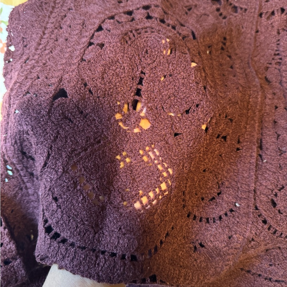 Ultra Pink Burgundy Crochet Sweater - Picture 8 of 11